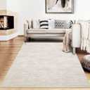 RUGSREAL 8x10 Washable Rug for Living Room Non-Slip Modern Abstract Area Rug Stain Resistant Large Bedroom Rug Contemporary Accent Throw Floor Carpet Solid Rug for Dining Room Home Decor, Beige