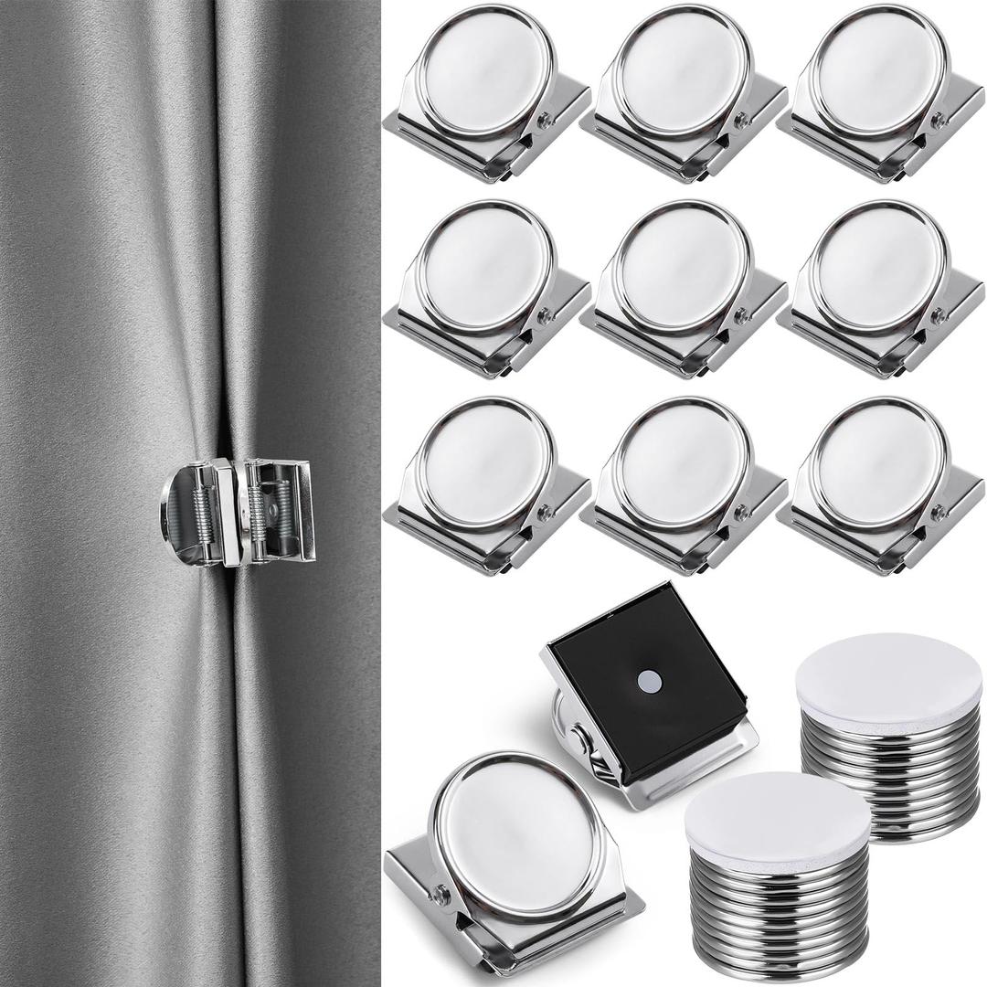 Yaocom 24 Pcs Curtain Magnets Closure Clips, Plus Size Magnetic Curtain Clips Metal Magnets for Indoor Outdoor Curtains Prevent Light Leaking for Patio, Mosquito, Cabana, Gazebo (Silver)
