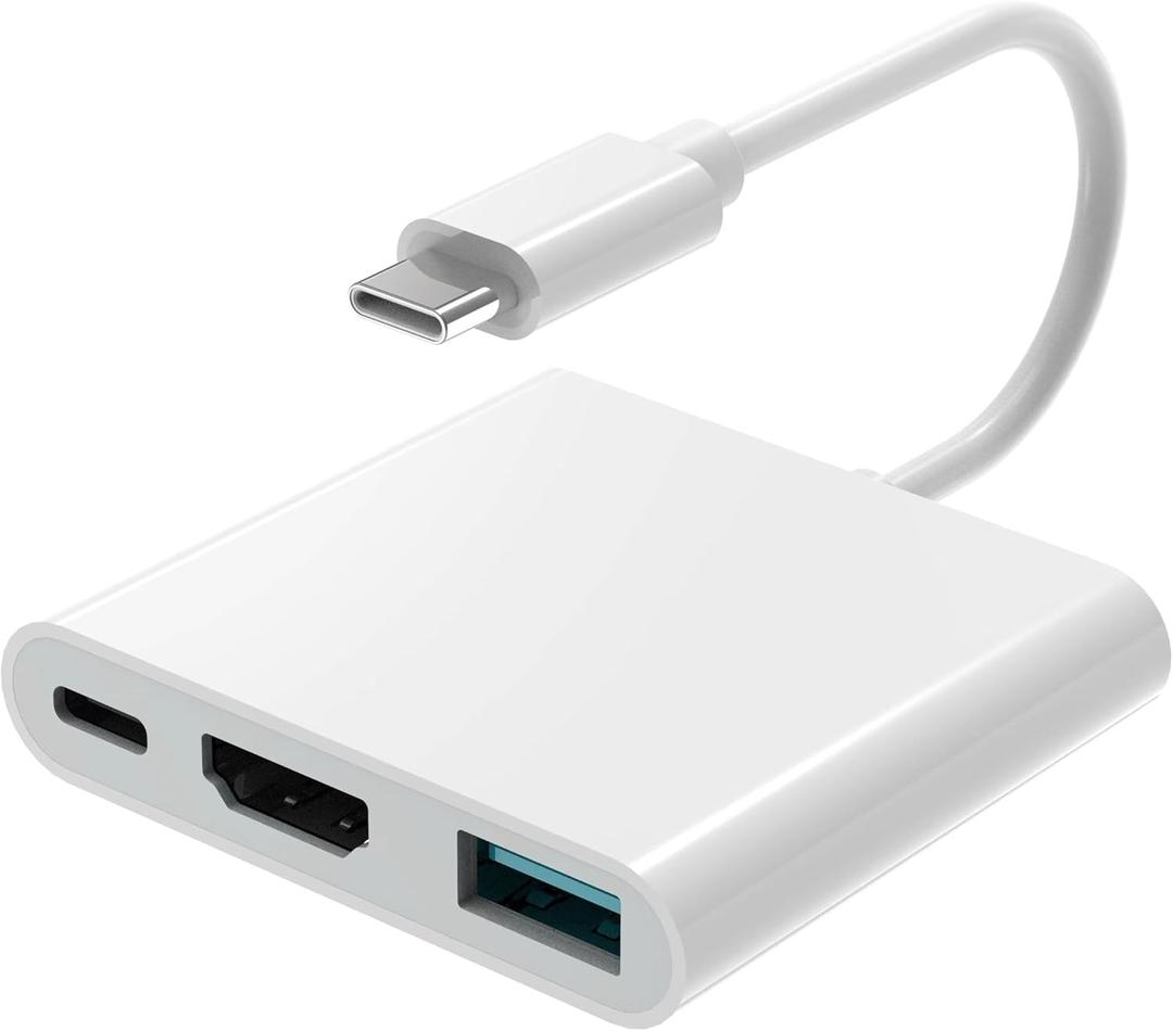 AIRSKY USB-C Digital Av Multiport Adapter, USB C to HDMI Adapter for iPhone 15/16 to TV with Fast Charging Port Two-Way, USB3.1 and 4K HDMI Output Compatible with Iphone15 / 16 Ipad pro Mackbook Pro (white3in1USB C to HDMI Adapter)