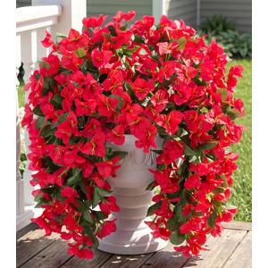 Faux Bougainvillea Artificial Flowers Plants for Outdoor Outside Decoration, 2 PCS Red Fake Flowers UV Resistant Look Real Silk Long Trailing Vines for Front Door Porch Planter Urn Patio Garden Yard
