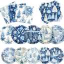 Blue Christmas Decorations Dinnerware Set 60pcs Christmas Plates and Napkins Winter Wonderland Xmas Tree Xmas Reindeer Disposable Tableware For Xmas Winter Holiday Party Supplies