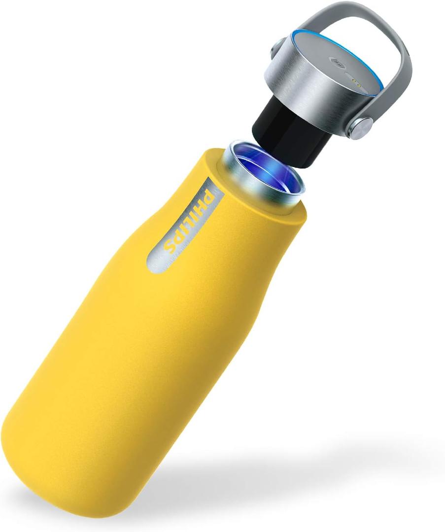 Philips Water GoZero UV Self-Cleaning Smart Water Bottle Vacuum Stainless Steel Insulated Water Bottle with Handle Double-wall, Auto Cleaning, Keep Drink Hot or Cold, BPA Free
