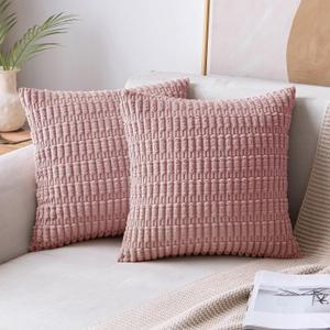 MIULEE Pack of 2 Blush Pink Throw Pillow Covers 20x20 Inch Corduroy Decorative Couch Pillow Covers Soft Boho Striped Pillow Covers Valentine's Day Modern Home Decor for Sofa Living Room Bed