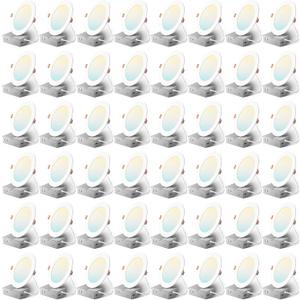 Amico 48 Pack 6 Inch 5CCT Ultra-Thin LED Recessed Ceiling Light with Metal Junction Box, 2700K-5000K Selectable, 12W Eqv 110W, Dimmable Canless Wafer Downlight with Plastic Trim, 1050 Lumens -ETL&FCC