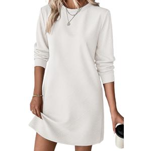 BLENCOT Womens Casual Pullover Sweatshirt Dress Crewneck Long Sleeve Trendy Fall Textured Solid Mini Dresses with Pockets (M)