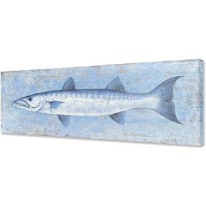 Yihui Arts Blue and White Fish Canvas Wall Art  Coastal Paintings with Textured for Living Room Bedroom Bathroom Decor