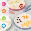 Elk and Friends Kids 6.7 Porcelain Divided Plates with Silicone Suction Sleeves | Suitable for Babies/Kids/Toddlers | Microwave & Dishwasher Safe | Non Slip | Snack Dishes | 4 Pack (Blush/Lilac/Sage/MistyBlue)