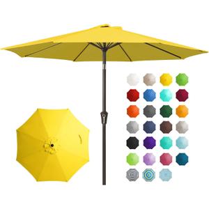 JEAREY 9FT Outdoor Patio Umbrella Outdoor Table Umbrella with Push Button Tilt and Crank, Market Umbrella 8 Sturdy Ribs UV Protection Waterproof for Garden, Deck, Backyard, Pool (Yellow)