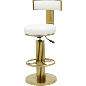 FUNROLUX Counter Height Bar Stools with Back, Modern Adjustable Height Barstools Swivel Bar Chairs with Polished Gold Stainless Steel Legs and Comfortable Cushion for Kitchen Island Counter (White)