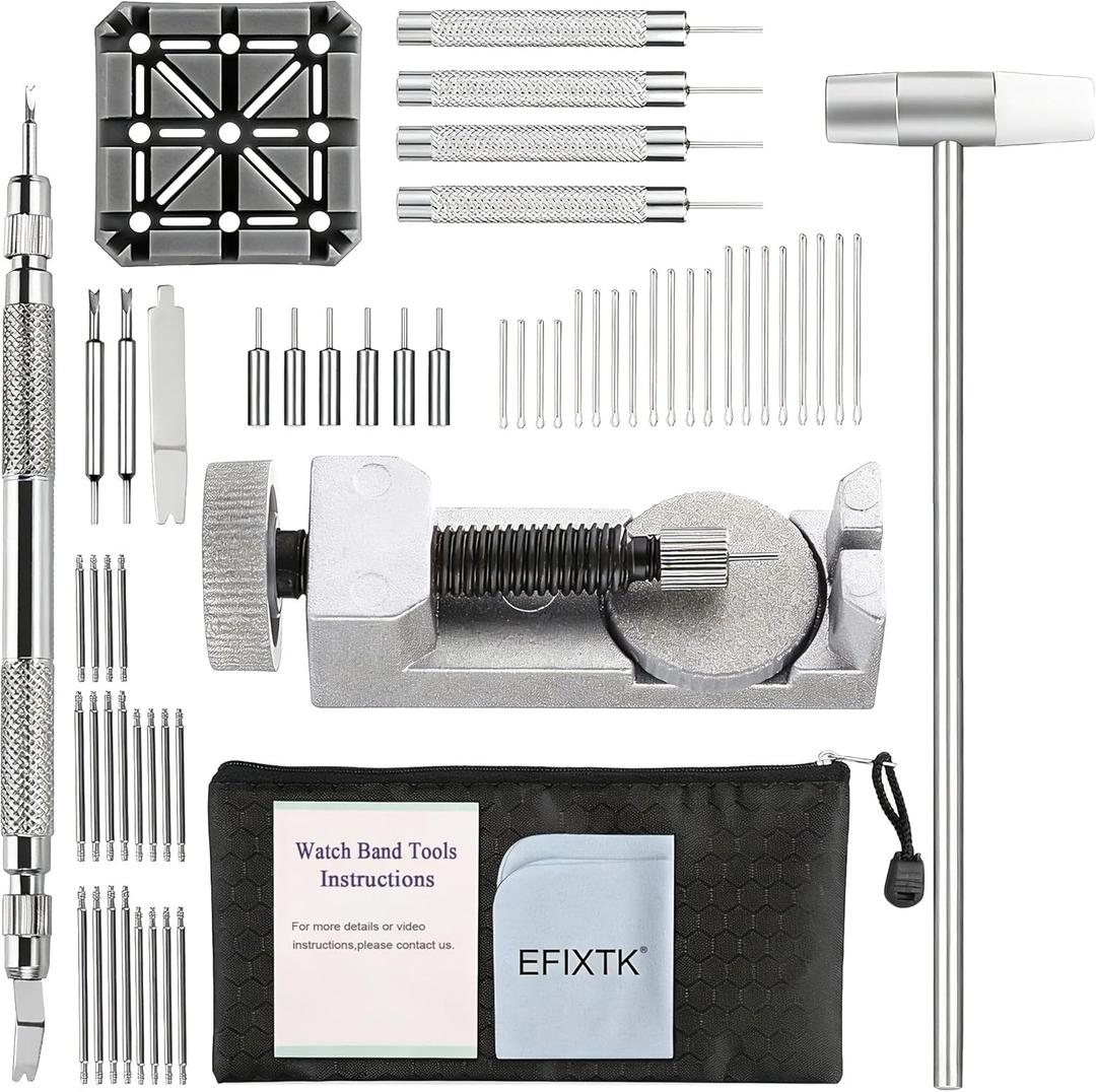 Watch Band Strap Link Pins Remover Repair Tool,24 in 1 Kit with 6 Extra Tips Replacement, 20PCS Cotter Pin,Spring Bar Tool Set, 1PCS Head Hammer
