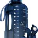 AQUAFIT 1 Gallon Water Bottle with Time Marker - Straw & Chug Lid - BPA Free Gym Water Bottle with Straw - Big Gallon Jug (Nebula 2, 128 oz - 2 Lids)