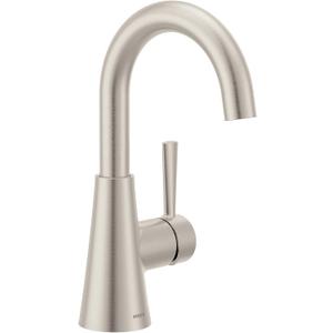 Moen Ronan Spot Resist Brushed Nickel One-Handle Single Hole Modern Bathroom Sink Faucet with Optional Deckplate and Spring Loaded Drain Assembly, 84021SRN