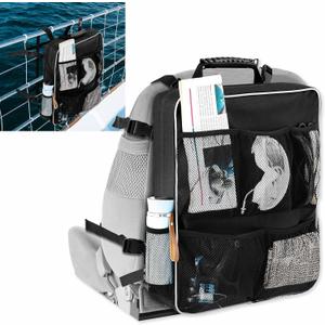 Boat Seat Backpack Boat Backseat Storage Organizer with Mesh Pockets, Handle and Adjustable Back Belt, Waterproof Boat Storage Bag for Swimsuit Boating Accessories, Black