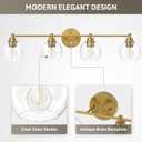 VONLUCE Bathroom Light Fixtures, 4-Light Vanity Light with Globe Glass Shades E26 Sockets, Bathroom Lights Over Mirror for Bedroom Hallway Living Room, Gold Finish
