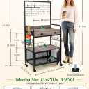 Coffee Bar Cabinet with Storage, Coffee Cart with Wheels, Coffee Station with Coffee Bar Sign and Mug Hook, Corner Coffee Bar Table with Drawer, Bakers Rack for Kitchen Dining Room Living Room Nook, 61.02" X25.19" X14.17"