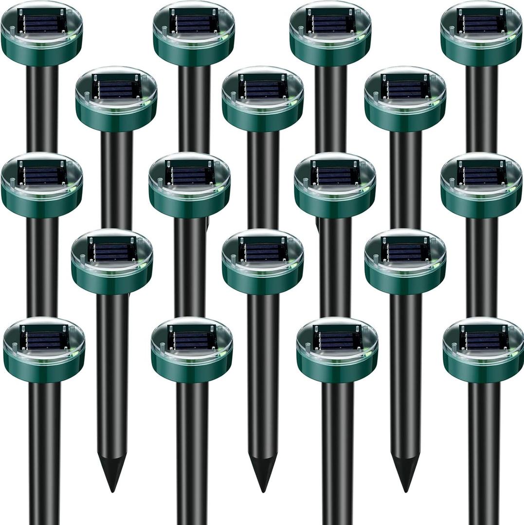 Solar Mole Repellent Ultrasonic Mole Repellent Solar Powered Outdoor Powered Sound Wave Deterrent for Lawn Garden for Snakes Moles Gophers Groundhogs Voles and Other Burrowing Mice, Round (18)