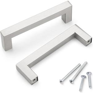 Probrico Cabinet Handles Stainless Steel Kitchen Drawer Pulls Square Bar Cabinet Hardware for Kitchen Bathroom Cupboard Dresser Brushed Nickel 10 Pack 4 Inch (102mm) Hole Center