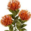 3Pcs Orange Artificial Fall Flowers Spider Mum Flower 28.3'' Long Stem Fake Chrysanthemum Flowers Leucospermum Cordifolium Arrangement Autumn Faux Pincushion Flowers for Office Bouquet Home Decor