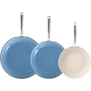 Redchef Non Stick Ceramic Frying Pan Set, Non Toxic Ceramic Pans for Cooking, 8" 9.5" 11" Skillet Set, No PFAS & PTFE & PFOA with Stainless Steel Handle, Dishwasher & Oven Safe Max up to 842F (Blue)