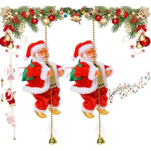 2Pcs Santa Claus Musical Climbing Rope, Electric Christmas Climbing Santa Rope Decoration Climbing Santa Claus Doll Toy with Christmas Music, Climbing Santa Rope for Home Party Wall Tree Decoration