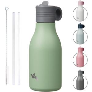 12Oz Stainless Steel Water Bottle with Straw, Insulated Metal Travel Water Bottle, Reusable and Leak Proof, BPA Free, Double Wall Design, Macaron Green