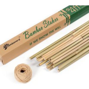 Cambaverd Bamboo Stakes 4 Feet Thicker Garden Stakes with Garden Twine, Diameter of 0.55in Natural Plant Stakes Bamboo Poles for Climbing Plants Support Tomato Cage - 20 Pack Bamboo Sticks for Plants