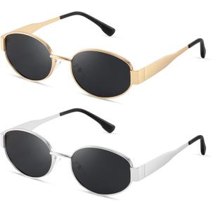 Retro Oval Sunglasses for Women - Trendy Polarized Sun Glasses UV400 Protection Shades Fashion Metal Frame (A4 Gold/Grey Lens & Silver/Grey Lens)