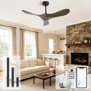 Outdoor Ceiling Fan Without Light, 42Inch Smart Ceiling Fan with Remote & Voice Control for Alexa/Google, 3-Blade Wood Fan, Quiet DC Motor, 6 Speeds for Patio, Porch, Farmhouse, Bronze
