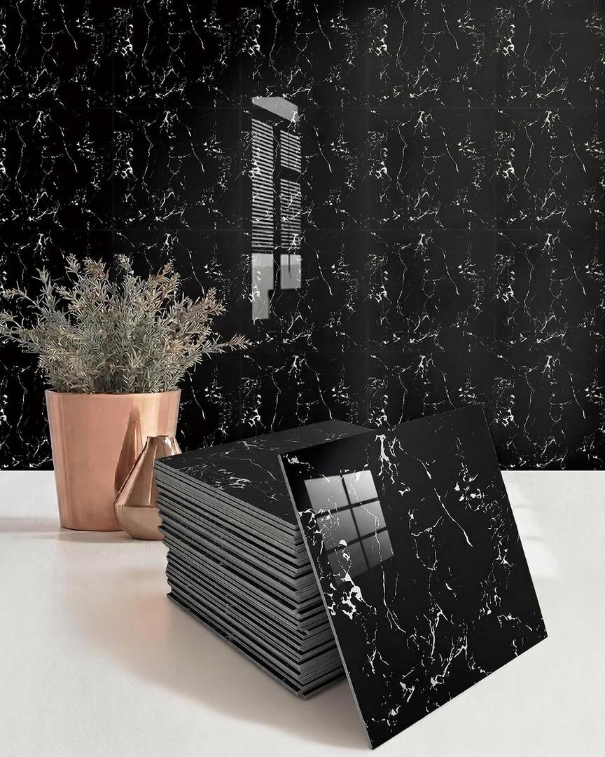 Peel and Stick Backsplash for Kitchen and Bathroom, Self-Adhesive Wall Tile, Wall Decor, 11.8 in x 11.8 in, 10 Sheets, Black