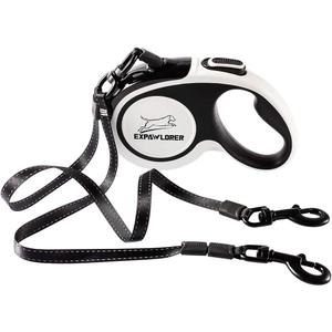 EXPAWLORER Dual Retractable Dog Leash - Double-Head Lockable Extendable Pet Leash - 16FT Reflective Nylon Ribbon - 360 Tangle-Free for Two Dogs Walking Training EXPAWLORER Dual Retractable Dog Leash - Double-Head Lockable Extendable Pet Leash - 16FT Reflective Nylon Ribbon - 360 Tangle-Free for Two Dogs Walking Training