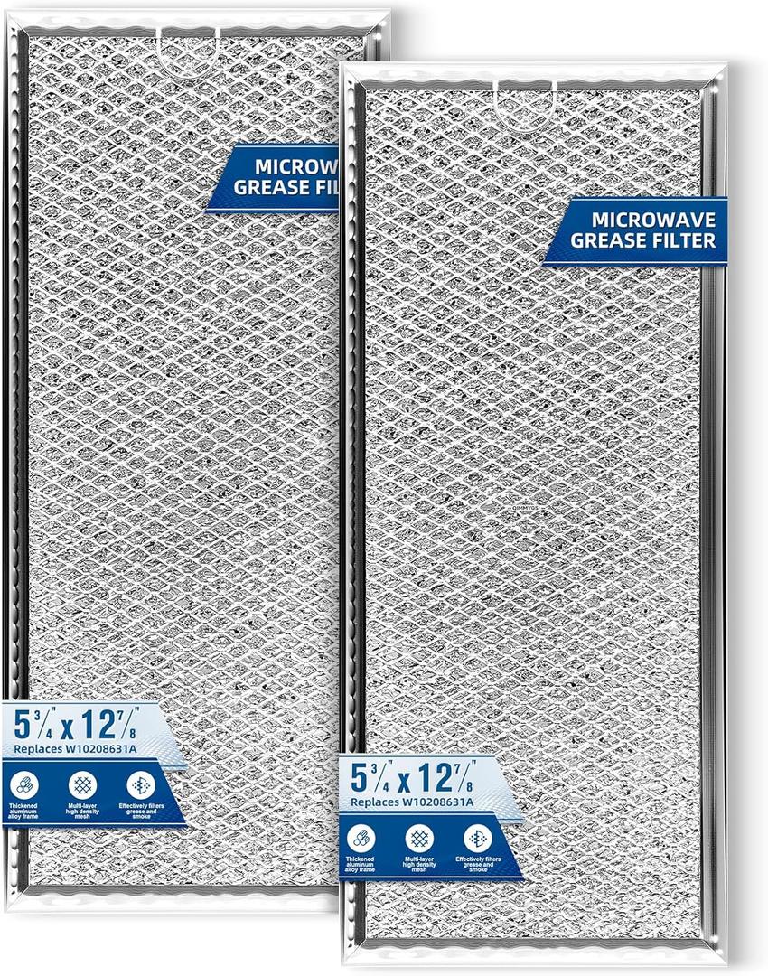 2025 Upgraded W10208631A Microwave Grease Filter Compatible with Whirlpool GE Microwaves 12.9" x 5.75" Filter - Aluminum Mesh Screen Grease Filters by QIMMYGS (2)