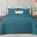 Exclusivo Mezcla Soft Quilt Set King Size, 3 Pieces Lightweight Quilts Teal Bedspreads Coverlets Bedding Set for All Seasons, Weave Pattern (King (106"x96"))