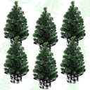 Ceenna 6 Pack 8" Tabletop Mini Christmas Tree with 24 Plaid Bow Miniature Artificial Xmas Tree with Base Table Centerpiece Decor for Christmas Home Indoor Kitchen Dining Table Decor (Black White)