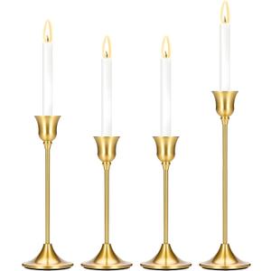 4PCS Candle Holder, Taper Candle Stick Holder - Gold Candle Holders, Holders Vintage Decor Dinner Table Dining Room Centerpieces Decorations for Wedding Fireplace Mantel.(Candles are not Included)
