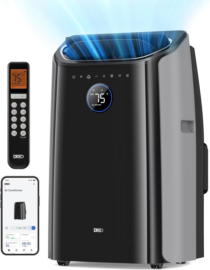 DREO Portable Air Conditioners, 8000 BTU (DOE) AC Unit for Bedroom with Drainage-free Cooling, 3-in-1 with Fan & Dehumidifier, Touch/APP/Voice/Remote, 24h Timer, Smart Floor AC for Room Indoors