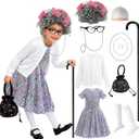 keaiyouhuo Old Lady Costume Kids, 100 Days of School Costume Old Lady Wig for Girls Granny Grandma Dress Up (4-5 Years, Purple)