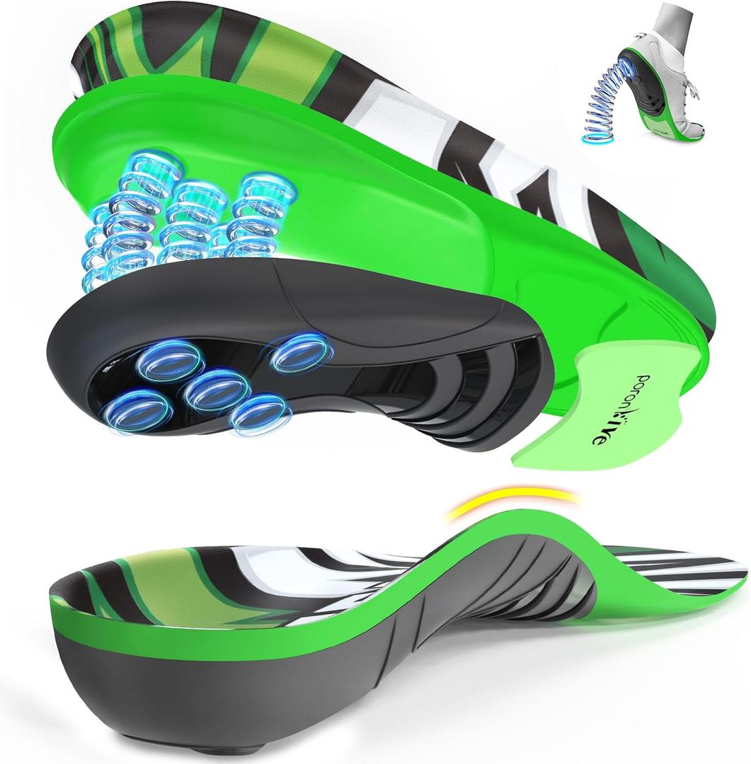 Dynamic Spring Plantar Fasciitis Insoles for Flat Feet, 250 lb Heavy Duty Work Boot Insoles for Men Women, High Arch Support Inserts Women Men, Arch Pain Relief, Shock Absorb, Orthotic, 1 Pair, L