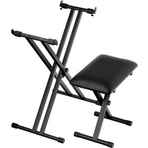 Keyboard Stand & Bench Set, Upgrade Heavy Duty Double-X Keyboard Stand, Adjustable & Portable Digital Piano Stand with Limit Rod