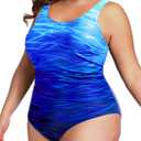 Daci Women Plus Size One Piece Swimsuit Athletic Tummy Control Ruched Bathing Suit with U-Back (Blue, 16W)