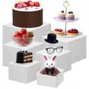 CEUQIESO 6Pcs Buffet Risers, Food Risers for Buffet Table, Acrylic Display Stands for Party Catering Desset Jewelry Collectibles, Acrylic Cube Boxes with Hollow Bottoms Silver Mirror 3 Count(10"-9"-8"-7"-6"-5")