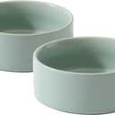Ceramic 5.1inch Set of 2 Dog and Cat Bowls, 2pcs Anti-Slip Food and Water Feeder Dishes for Puppies, Kitties, Cats(2 Bowls, Light Green)