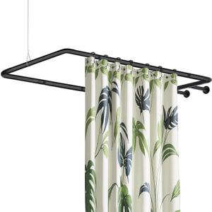 Heavy Duty 60"x28" Clawfoot Tub Shower Curtain Rod Round Shower Curtain Rod (Black, 60"x28")