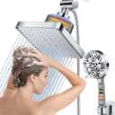 Dual Filtered Rain Shower Head Combo, High Pressure 9 Modes Handheld Shower Head Built in Power Spray, 6 inch Rainfall Shower Head with Filter for Hard Water