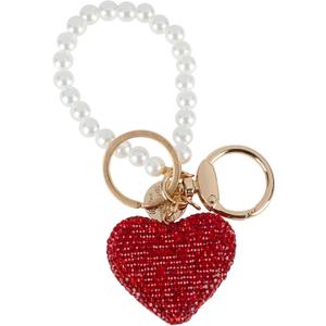 2 x Car Keychain for Women, Bling Rhinestone Heart Pearl Car Keychain for Decoration, Keychains Gifts for Valentine's Day Mother's Day Birthday Anniversary