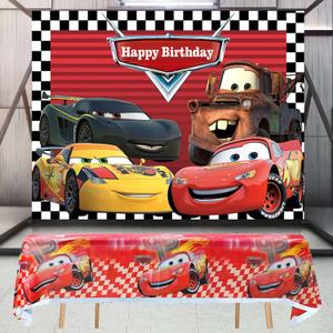 Racing Car Backdrop with Race Car Party Tablecloths for Birthday Pary Decoration Supplies