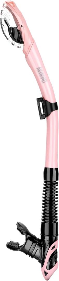 Aegend Dry Snorkel, Dive Mask Easy-Breath Free Diving Snorkel for Snorkeling Scuba Diving Freediving Swimming, with Top Dry Valve and Food-Grade Silicone Mouthpiece (Pink)