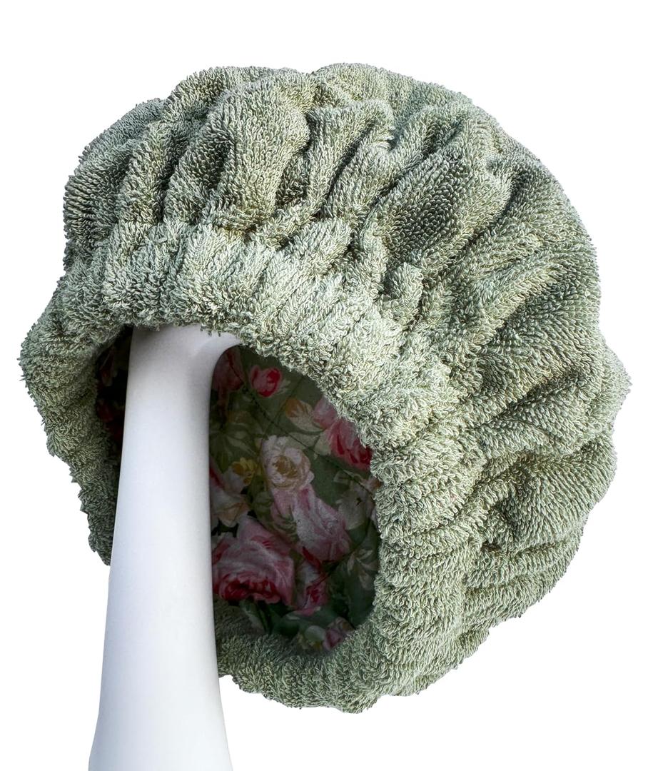 AKISS Flaxseed Deep Conditioning Heat Cap Portable Microwave Hot Bonnet Therapy Hair care Cap For Women (Pea Green/Rose, Large)