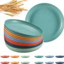 HEYCOME 12 Pcs Unbreakable Deep Dinner Plates Set, 10 inch Reusable Plastic Wheat Straw Plates, Microwave and Dishwasher Safe Plate for Kitchen, Lightweight Plate for Dessert, BPA Free