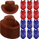 Haysandy 24 Pieces Western Cowboy Hat Set, Felt Cowboy Themed Party Hats with Paisley Bandanas for Kids Costume Party(Brown, Red, Blue), Hat: about. 11.8 x 10 x 4 inches