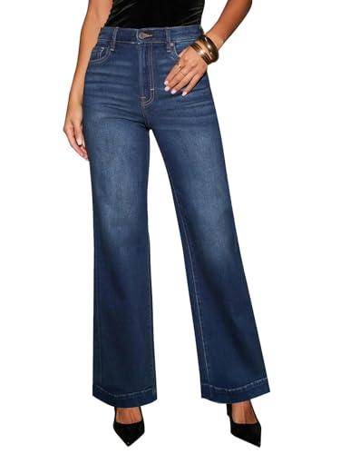 KUNMI Women's Wide Leg Jeans High Waisted Straight Leg Stretchy Denim Pants with Pockets (2, Wl001-black)